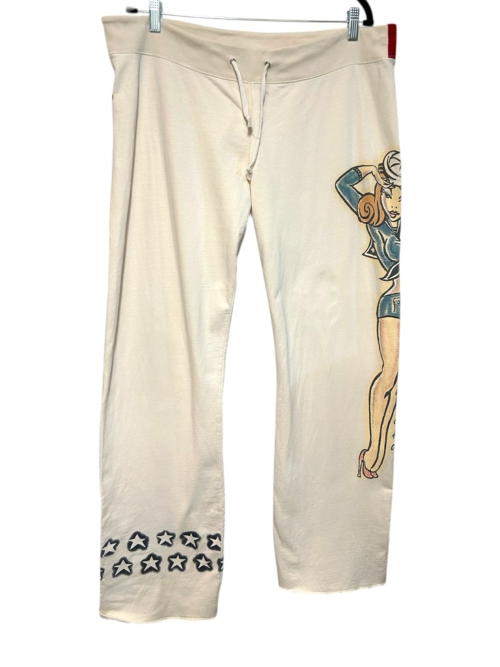 RARE lucky brand L-XL sweatpants naval pin up girl tattoo art vintage wide leg - Picture 16 of 16